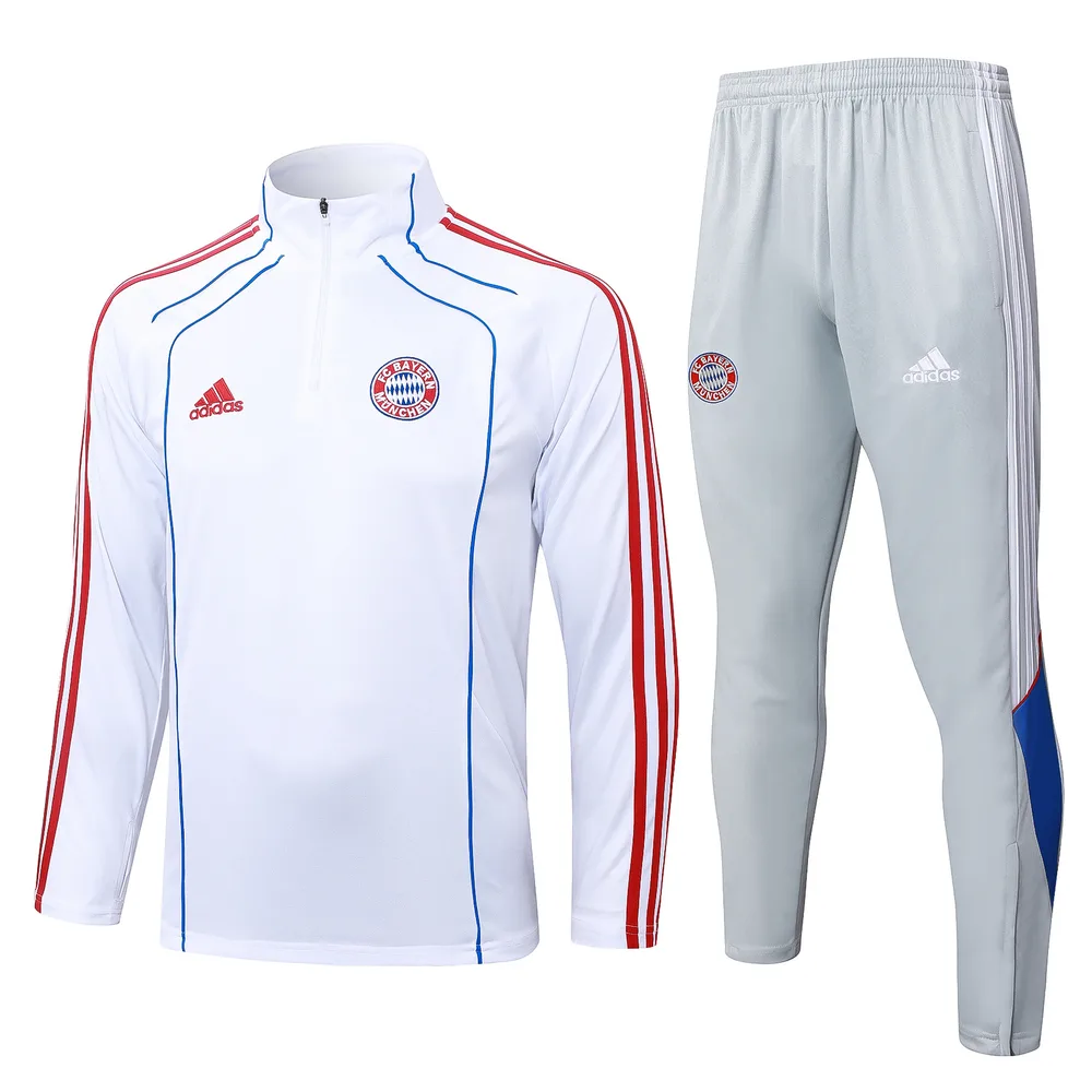 Bayern Munich 2025/2026 Bayern Munich Half-Pull Conjunto de entrenamiento White Retro Style Camiseta de fútbol Set 2025/2026