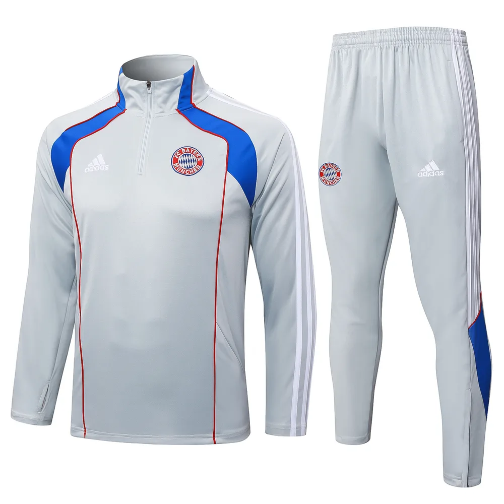 Bayern Munich 2025/2026 Bayern Munich Half-Pull Conjunto de entrenamiento Light Gray Retro Style Camiseta de fútbol Set 2025/2026