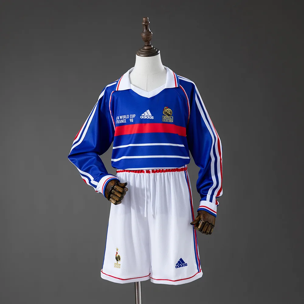 France 1998 Retro France Home Long Sleeve Kids Size 1998