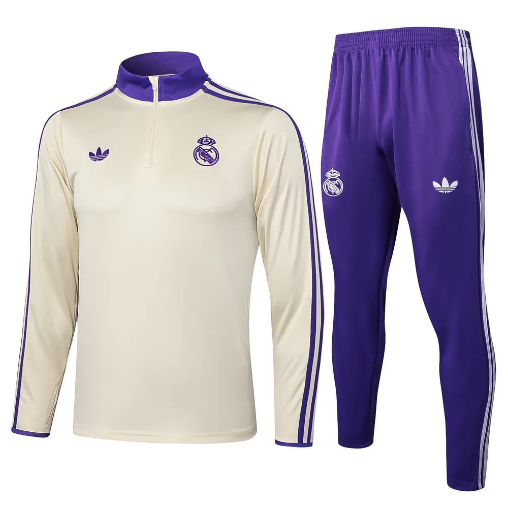 Real Madrid 2025/2026 Real Madrid Apricot Retro Edition Half-Pull Conjunto de entrenamiento Camiseta de fútbol Set 2025/2026
