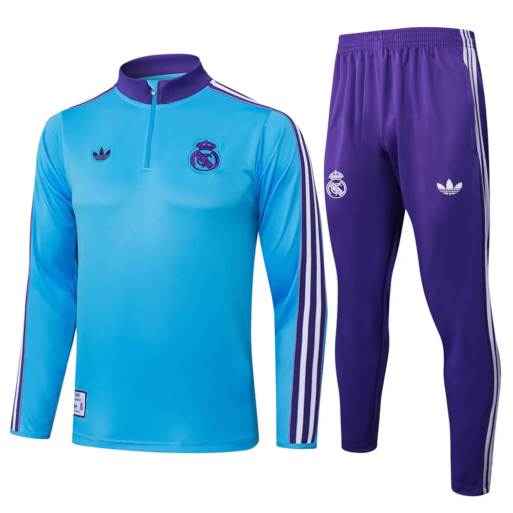 Real Madrid 2025/2026 Real Madrid Light blue retro version Half-Pull Conjunto de entrenamiento Camiseta de fútbol Set 2025/2026