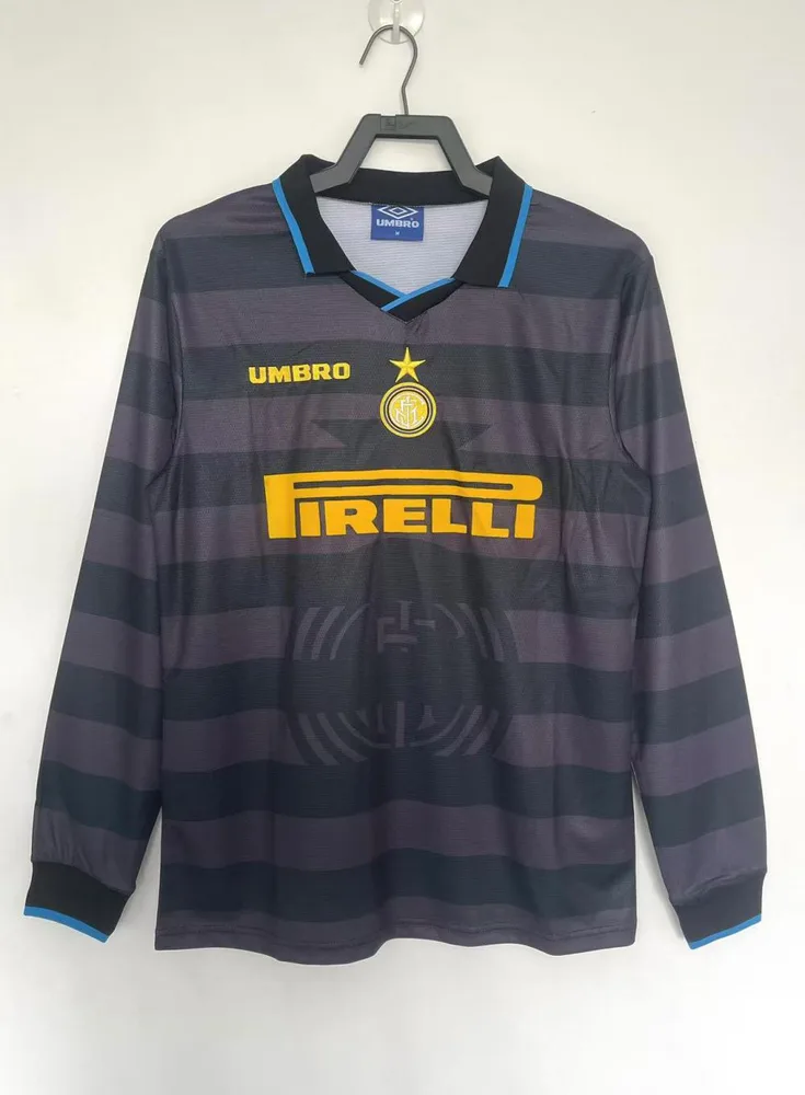 Inter Milan 1997/1998 Retro Manga larga Inter Milan Tercera Visitante Camiseta de fútbol 1997/1998
