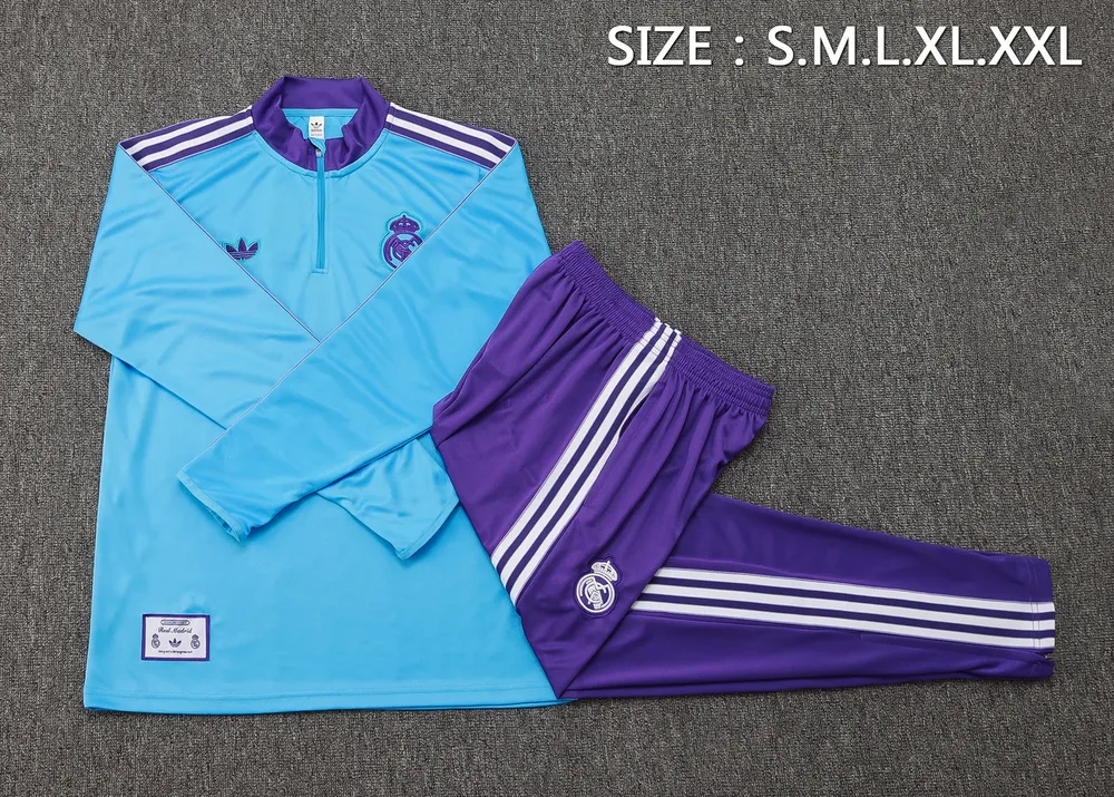 Real Madrid 2025/2026 Real Madrid Light blue retro version Half-Pull Training Suit Football Shirt Set 2025/2026 — 5