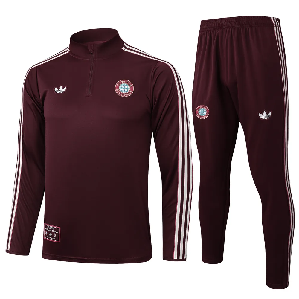 Bayern Munich 2025/2026 Bayern Munich Half-Pull Conjunto de entrenamiento Dark Red Retro Style Camiseta de fútbol Set 2025/2026