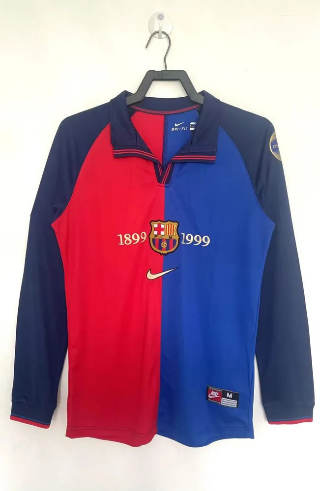 Barcelona 1999/2000 Retro Barcelona Local 100th Anniversary Edition Camiseta de fútbol Manga larga 1999/2000