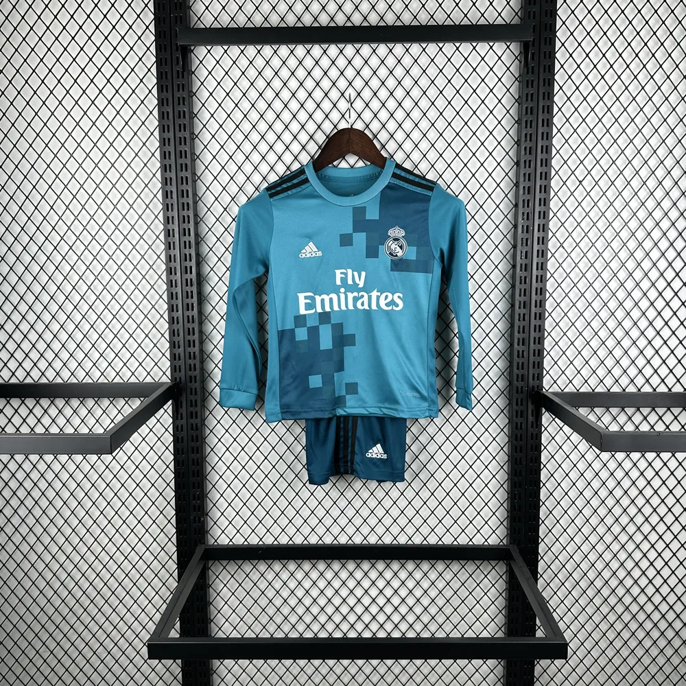 Real Madrid 2017/2018 Retro Manga larga Real Madrid Tercera Visitante Camiseta de fútbol Talla infantil 2017/2018