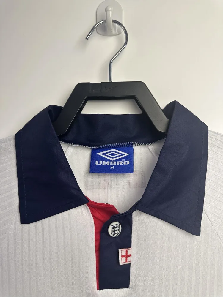 England 1998 Retro Long Sleeve England Home Soccer Jersey 1998 — 3