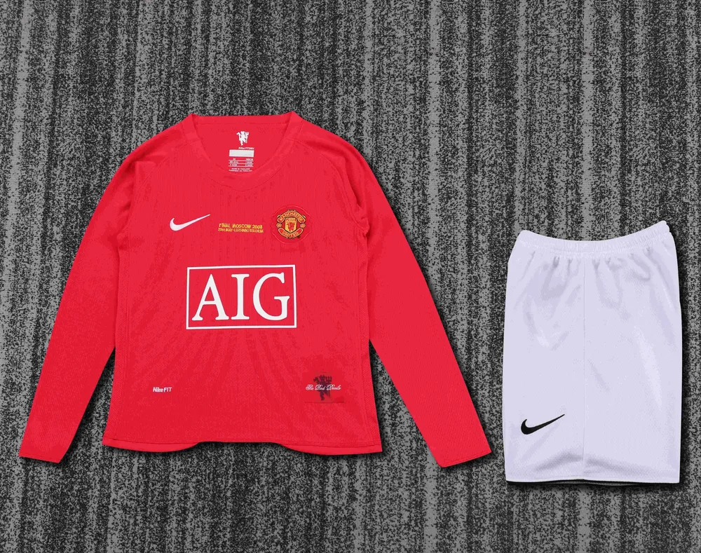 Manchester United 2007/2008 Retro Manga larga Manchester United Local Champions League Edition Camiseta de fútbol Talla infantil 2007/2008