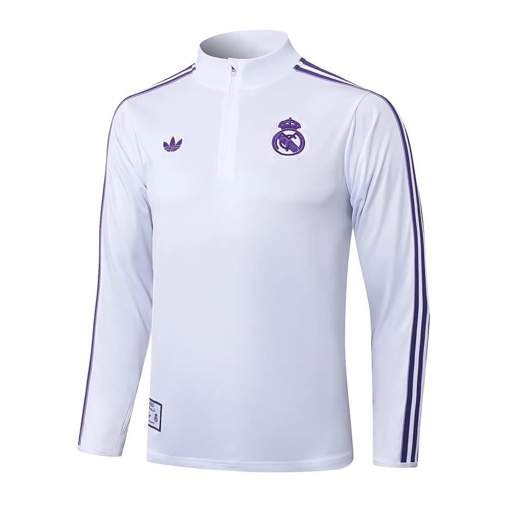 Real Madrid 2025-2026 Real Madrid Retro White Half-Pull Training Suit Football Shirt Set 02 2025/2026 — 3
