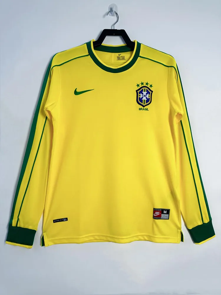 Brazil 1998 Retro Manga larga Brazil Camiseta de fútbol Local 1998