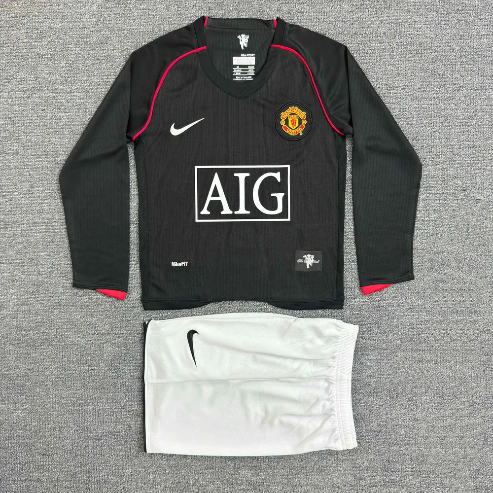 Manchester United 2007/2008 Retro Manga larga Manchester United Tercera Visitante Camiseta de fútbol Talla infantil 2007/2008