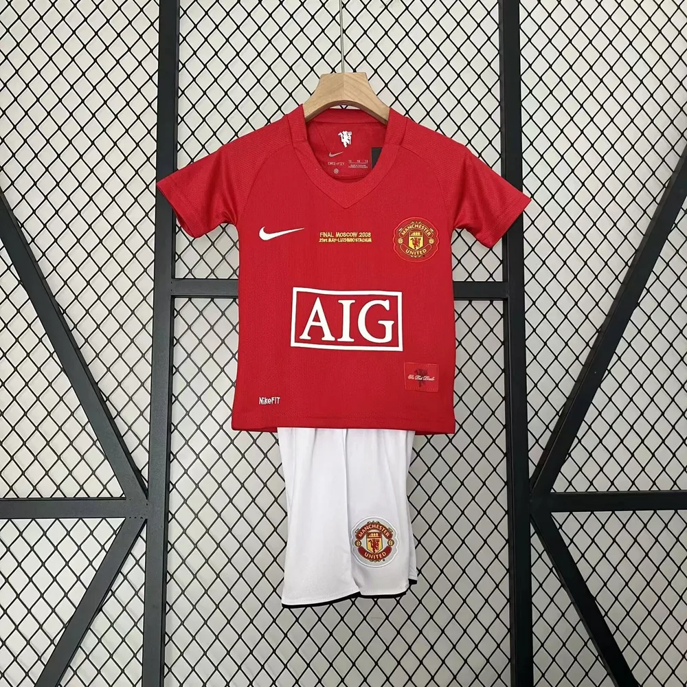 Manchester United 2007/2008 Retro Manchester United Local Champions League Edition Camiseta de fútbol Talla infantil 2007/2008