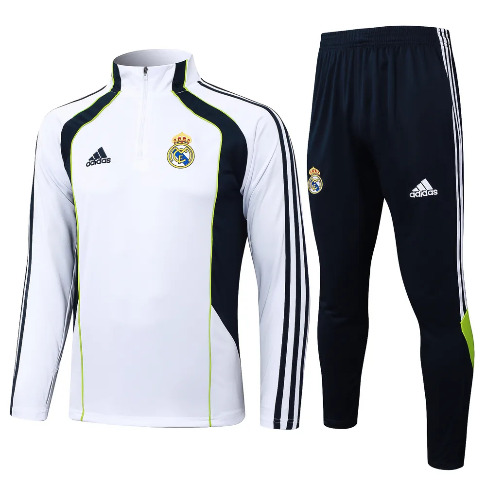 Real Madrid 2025-2026 Real Madrid Retro White Half-Pull Conjunto de entrenamiento Camiseta de fútbol Set 01 2025/2026