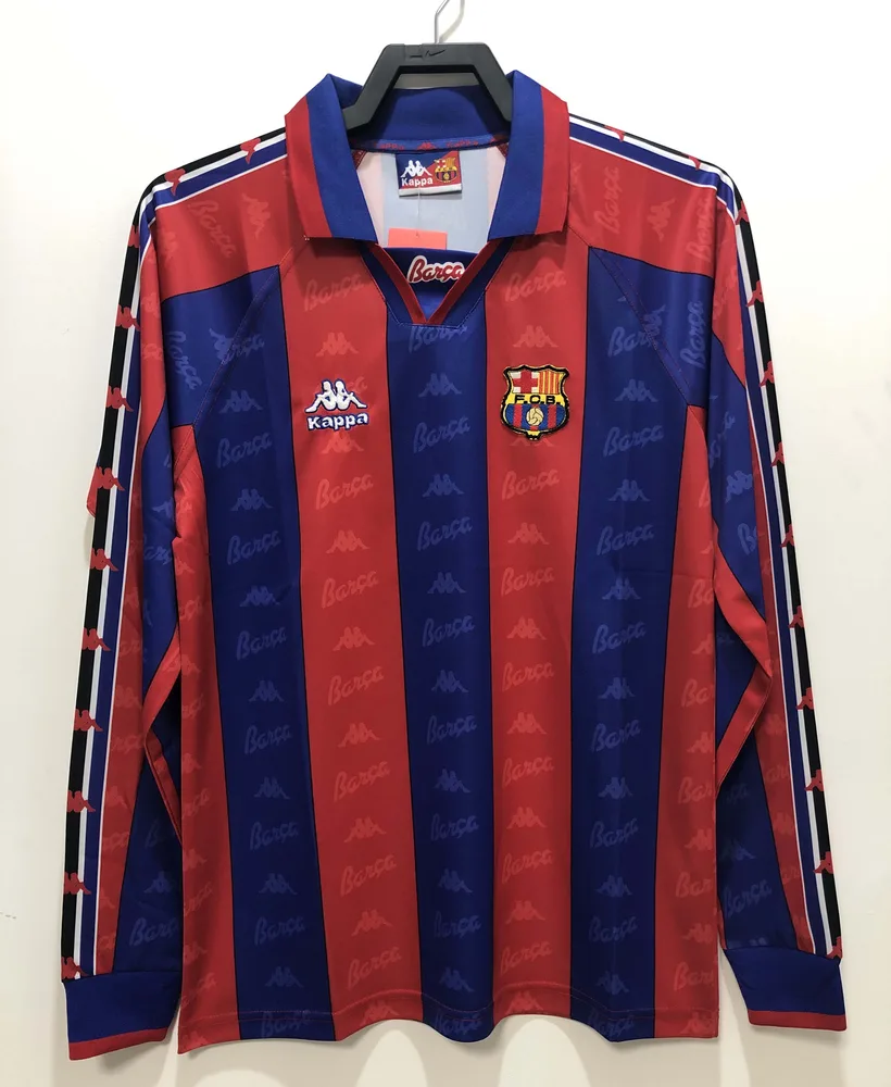 Barcelona 1996/1997 Retro Manga larga Barcelona Camiseta de fútbol Local Champions League 1996/1997