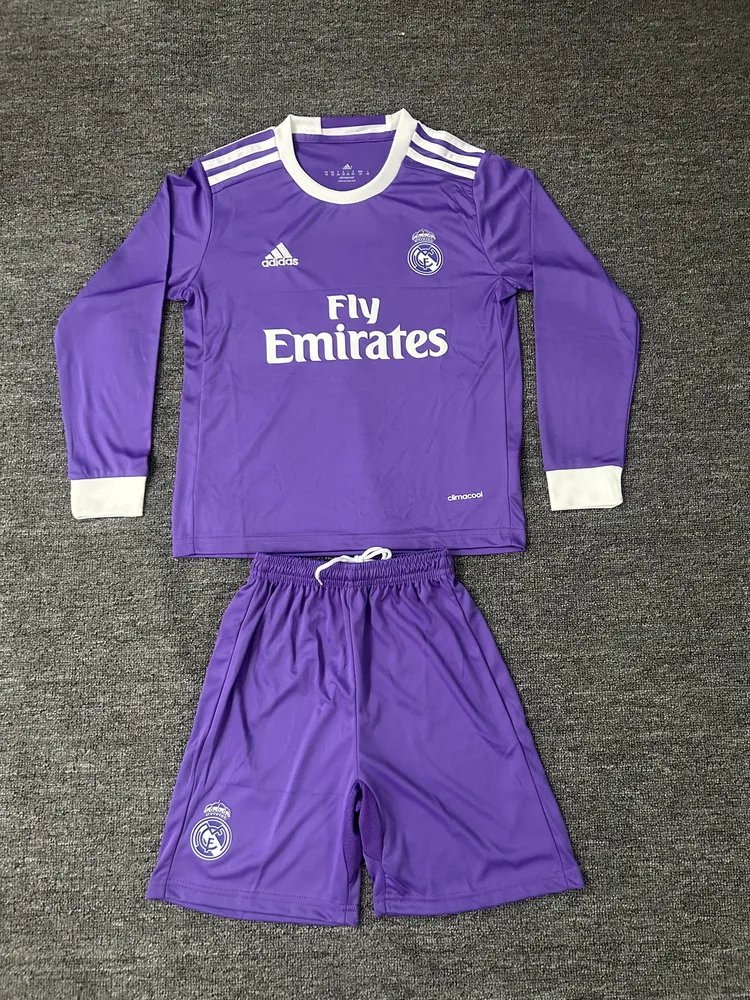 Real Madrid 2016/2017 Retro Manga larga Real Madrid Visitante Camiseta de fútbol Talla infantil 2016/2017
