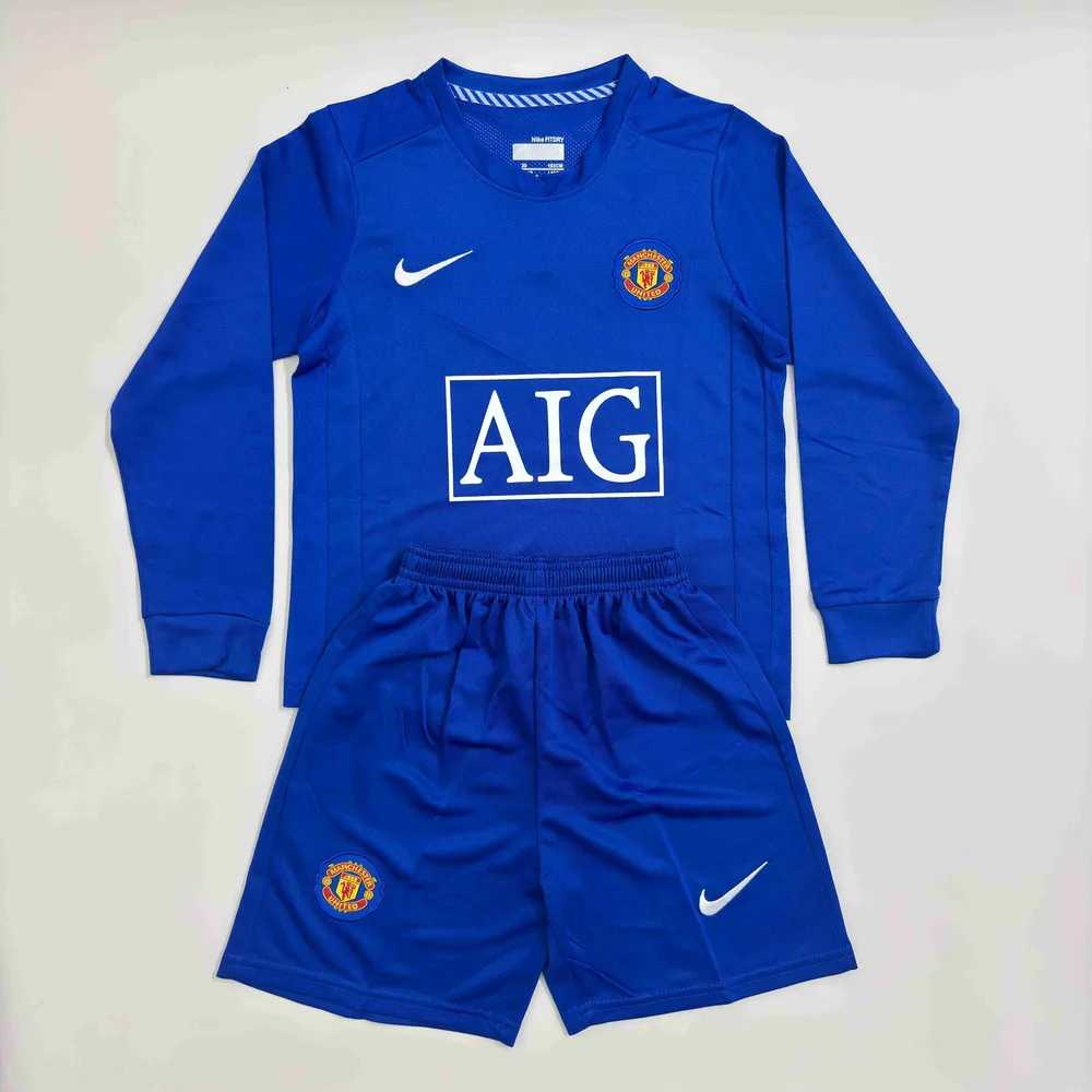 Manchester United 2008/2009 Retro Manga larga Manchester United Tercera Visitante Camiseta de fútbol Talla infantil 2008/2009
