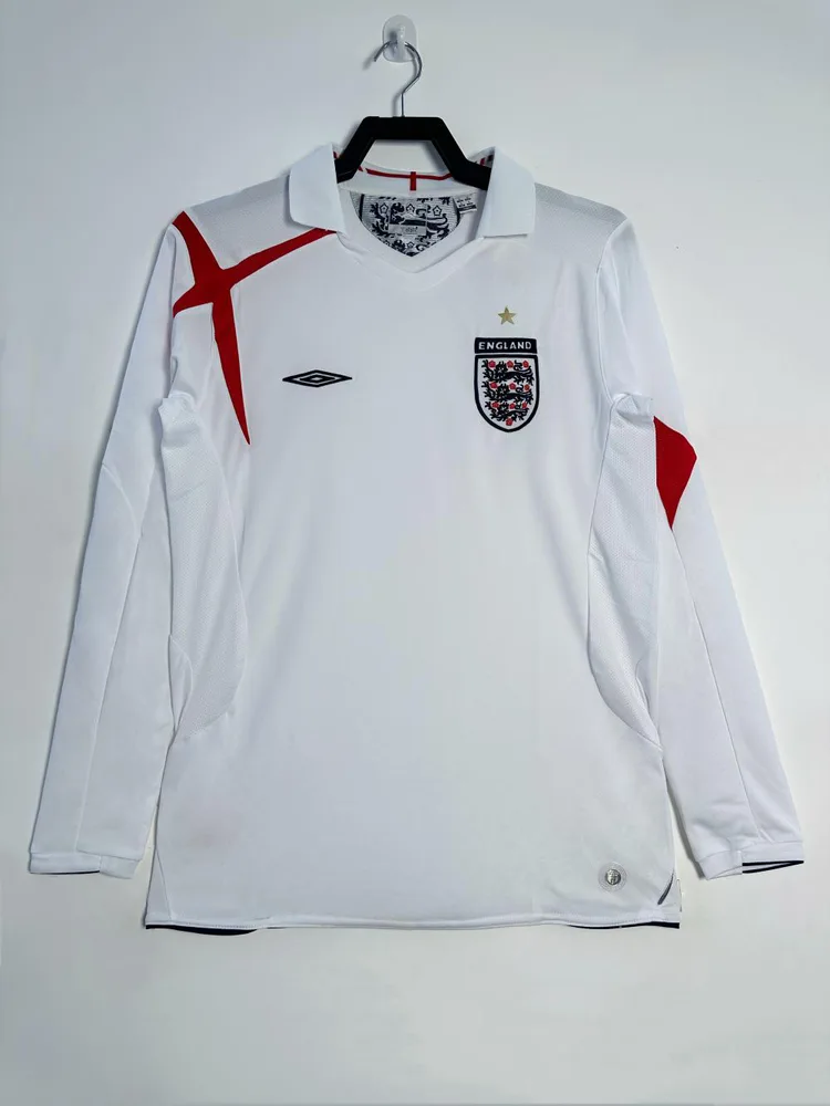 England 2006 Retro Long Sleeve England Home Soccer Jersey 2006 — 1