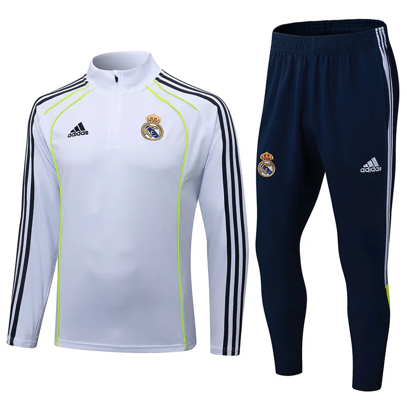 Real Madrid 2025-2026 Real Madrid Retro White Half-Pull Conjunto de entrenamiento Camiseta de fútbol Set 2025/2026