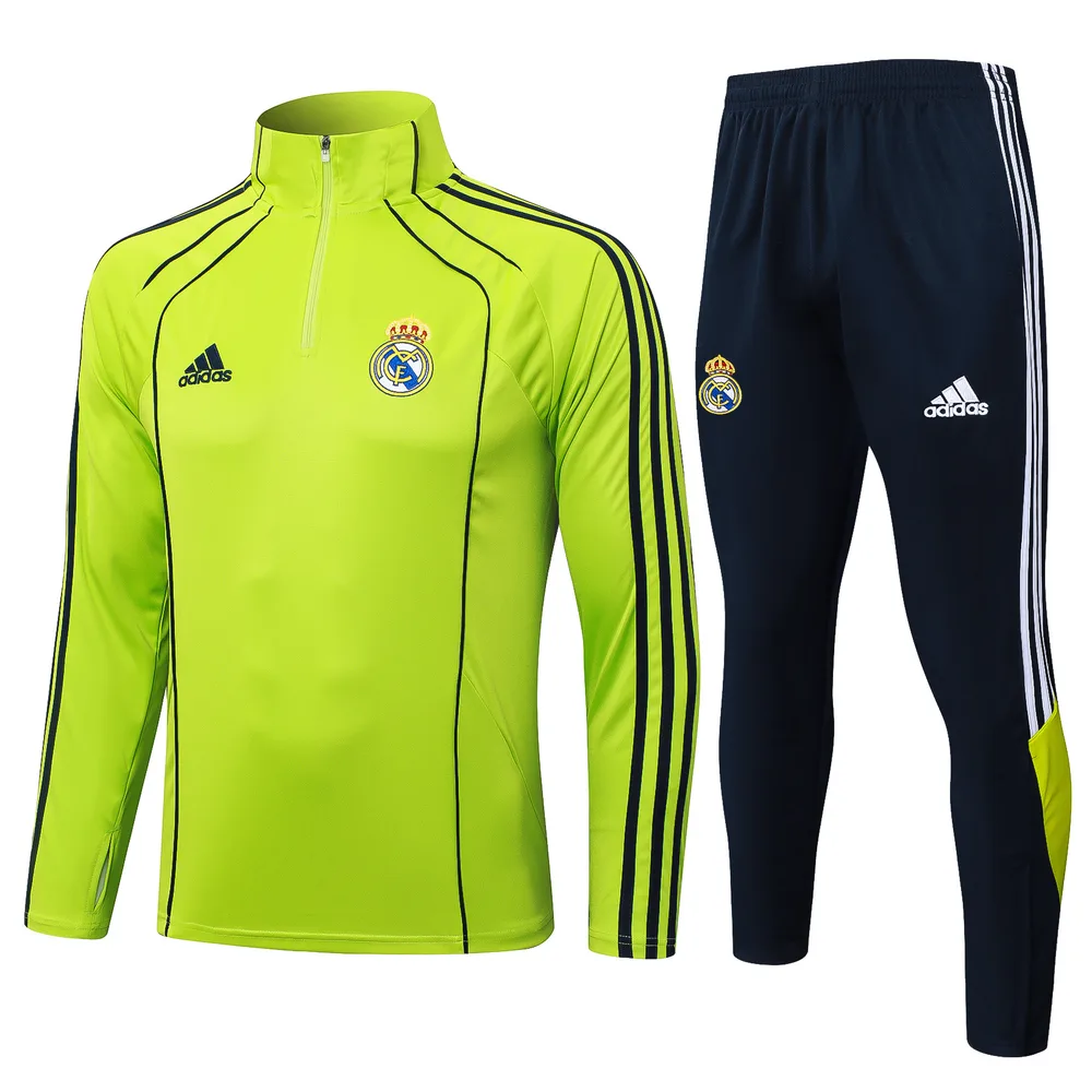 Real Madrid 2025/2026 Real Madrid Grass Green Retro Version Half-Pull Conjunto de entrenamiento Camiseta de fútbol Set 2025/2026
