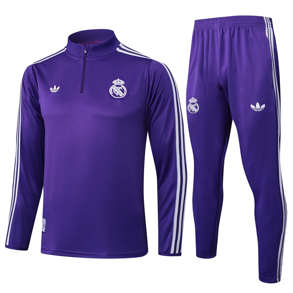 Real Madrid 2025/2026 Real Madrid Purple Retro Edition Half-Pull Conjunto de entrenamiento Camiseta de fútbol Set 2025/2026