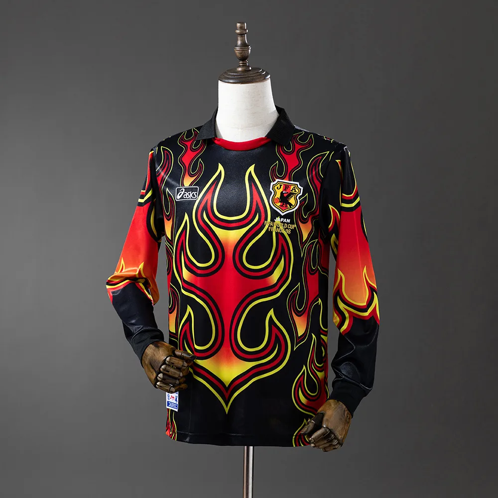 Japan 1998 Retro Japan Portero Manga larga Camiseta de fútbol -Red&Black 1998