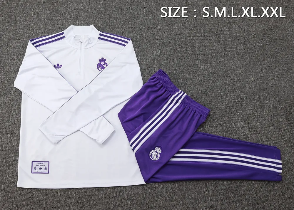 Real Madrid 2025-2026 Real Madrid Retro White Half-Pull Training Suit Football Shirt Set 02 2025/2026 — 5