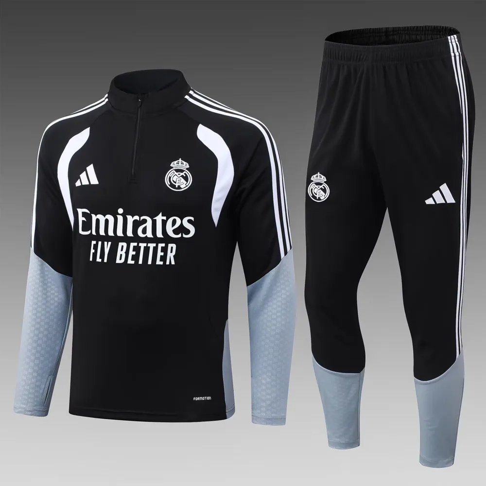 Real Madrid 2026/2027 Real Madrid Half-Pull Training Suit Black Gray Football Jersey 2026/27