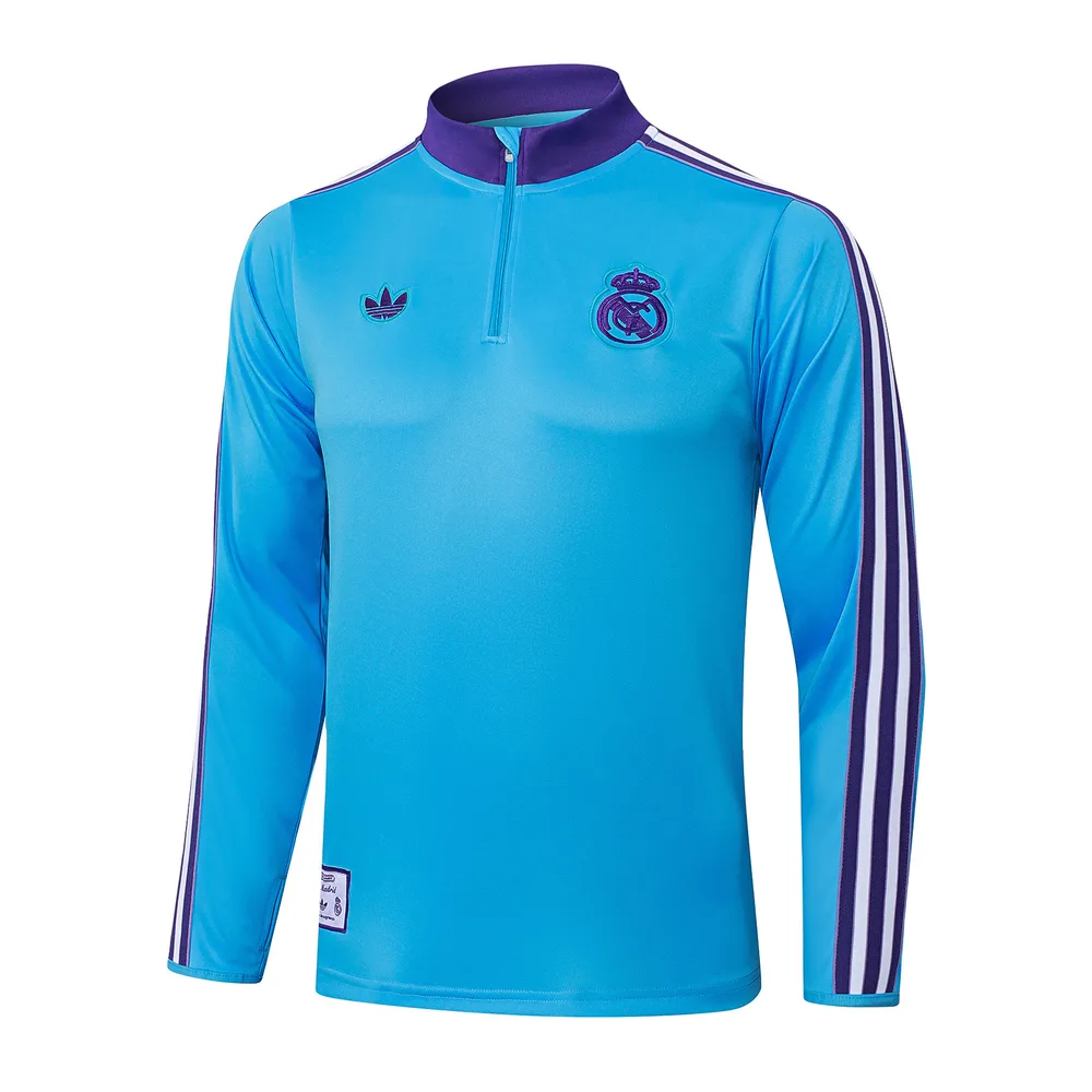 Real Madrid 2025/2026 Real Madrid Light blue retro version Half-Pull Training Suit Football Shirt Set 2025/2026 — 3