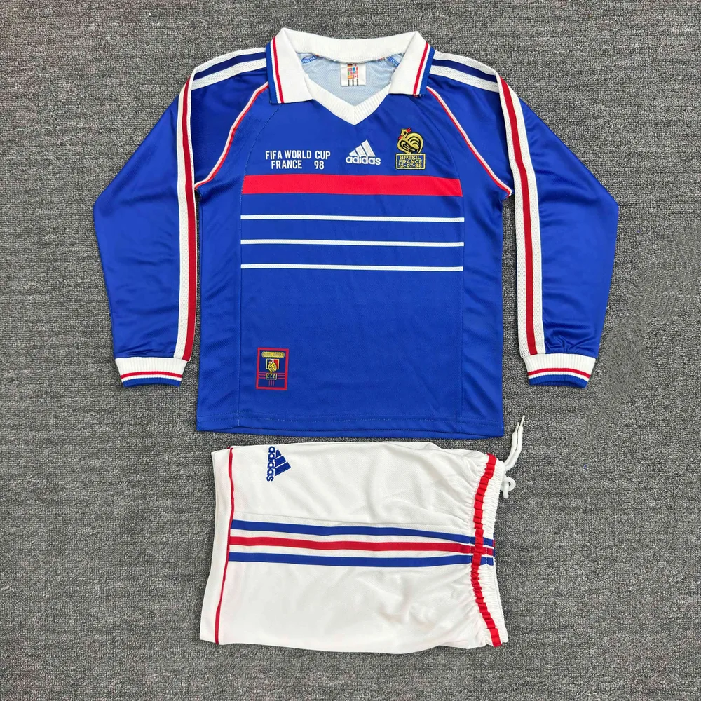 France 1998 Retro Long Sleeve France Home Football Shirt Kids Size 1998
